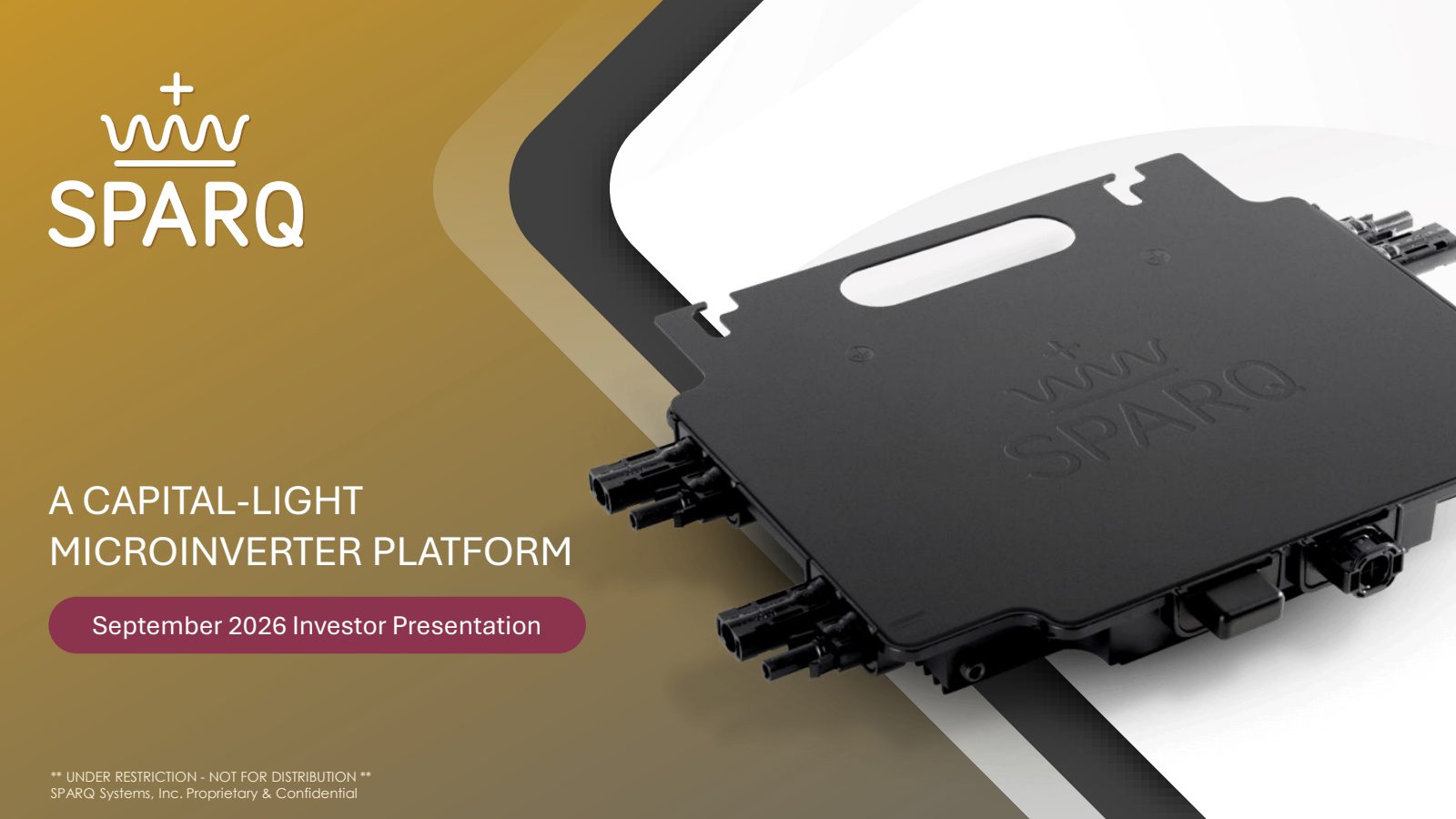 Investor presentation, slide 1 of 24: A capital-light microinverter platform, September 2026 investor presentation